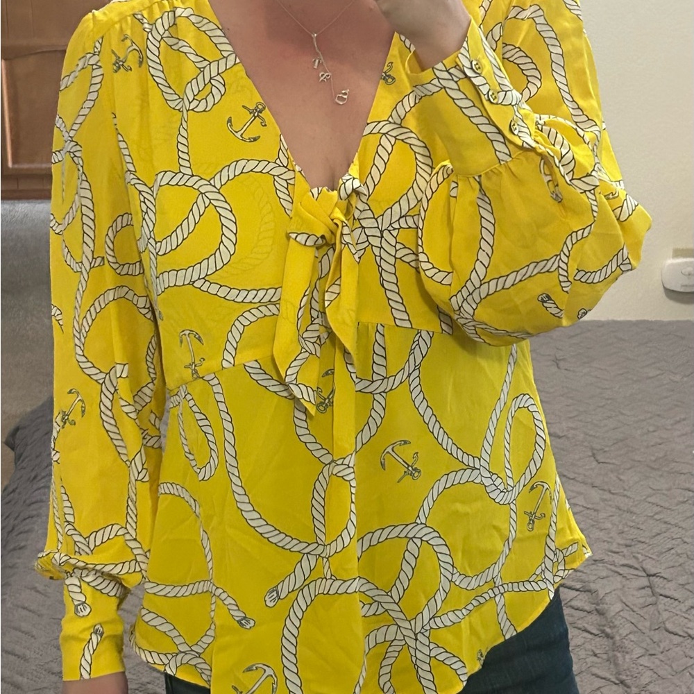 CAbi Yellow Rope Print Blouse